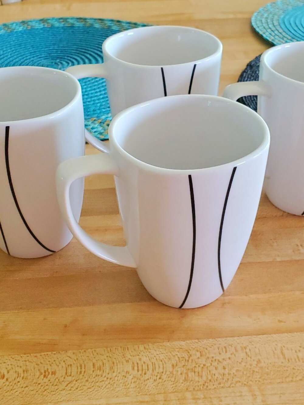 4 Corelle Coordinates Simple Lines Porcelain Mugs White 12 Oz